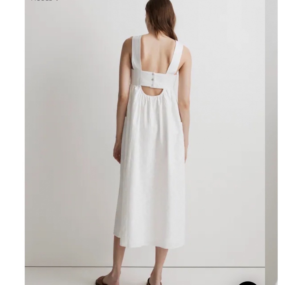 Madewell Cutout back Empire Midi Dress White Cotton Eyelet Square Neck Pockets - Picture 5 of 13